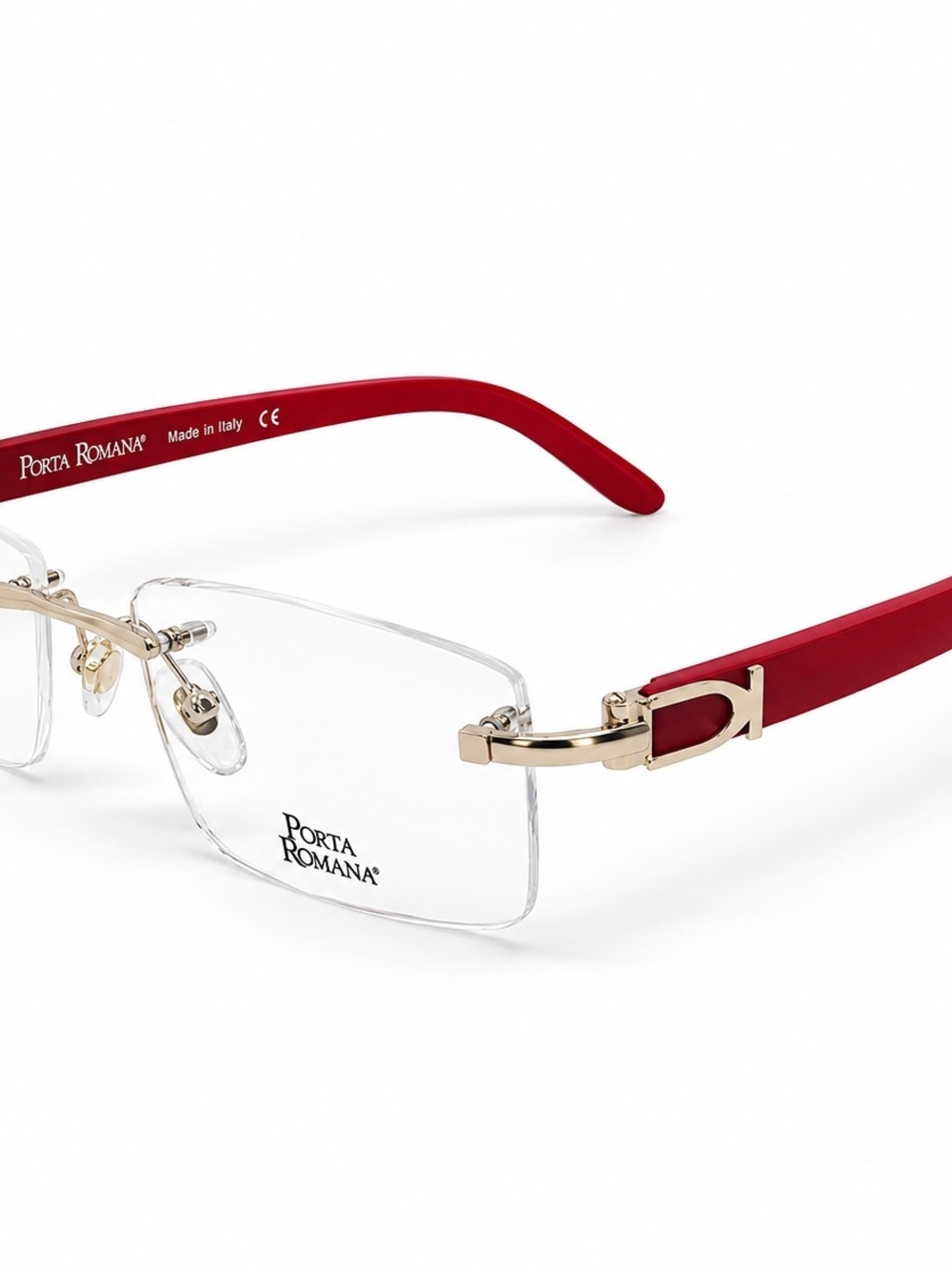 Porta Romana Rimless Reading Glasses in Red & Gold
